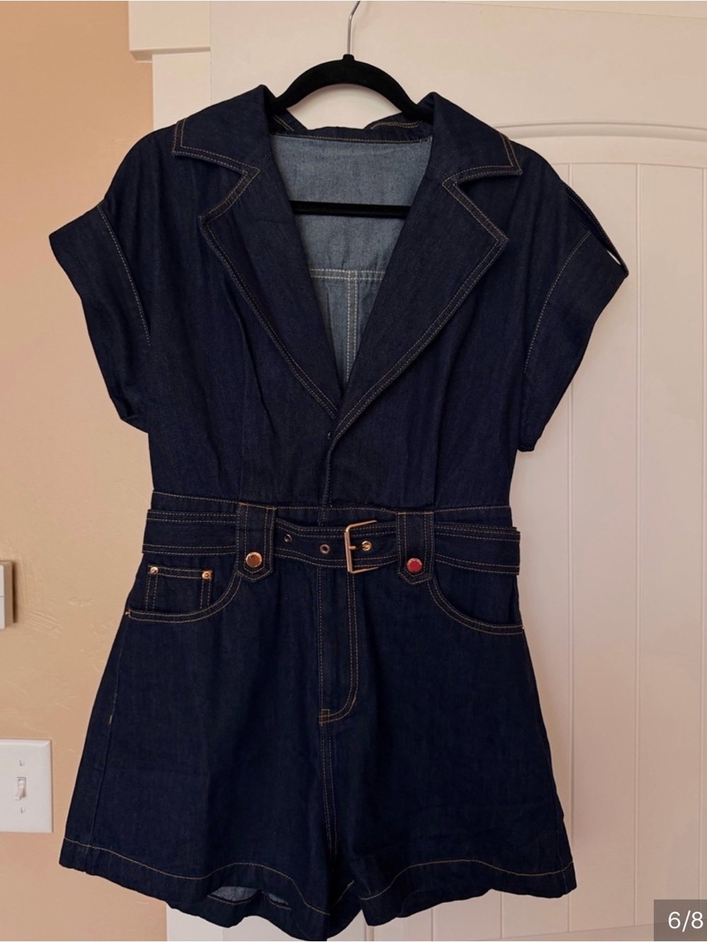 Commense Dark Denim Short-Sleeve Romper Dress - Navy